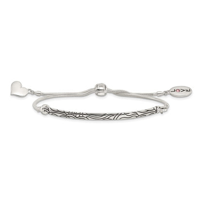 9 Inch Sterling Silver Antiqued Reflections Crystal Love Heart Adjust Bracelet