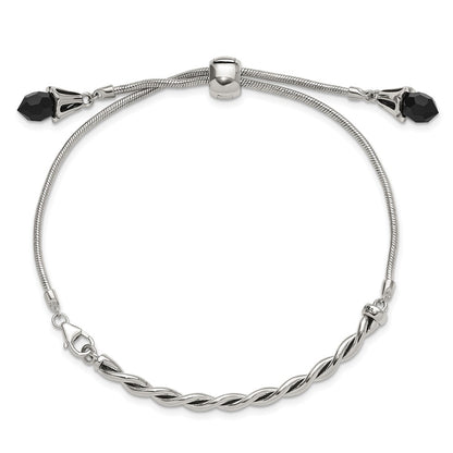 9 Inch Sterling Silver Antiqued Reflections Black Crystal Adjustable Bracelet