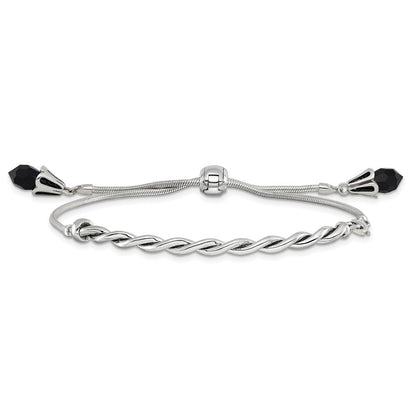 9 Inch Sterling Silver Antiqued Reflections Black Crystal Adjustable Bracelet