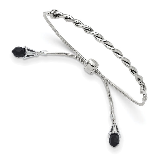 9 Inch Sterling Silver Antiqued Reflections Black Crystal Adjustable Bracelet