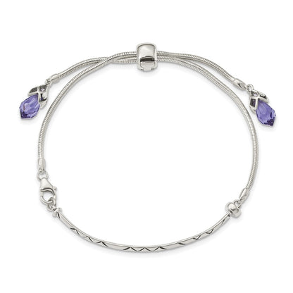 9 Inch Sterling Silver Antiqued Reflections Purple Crystal Adj. Bracelet