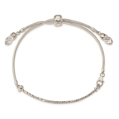 9 Inch Sterling Silver Antiqued Reflections Clear Crystal Adjustable Bracelet