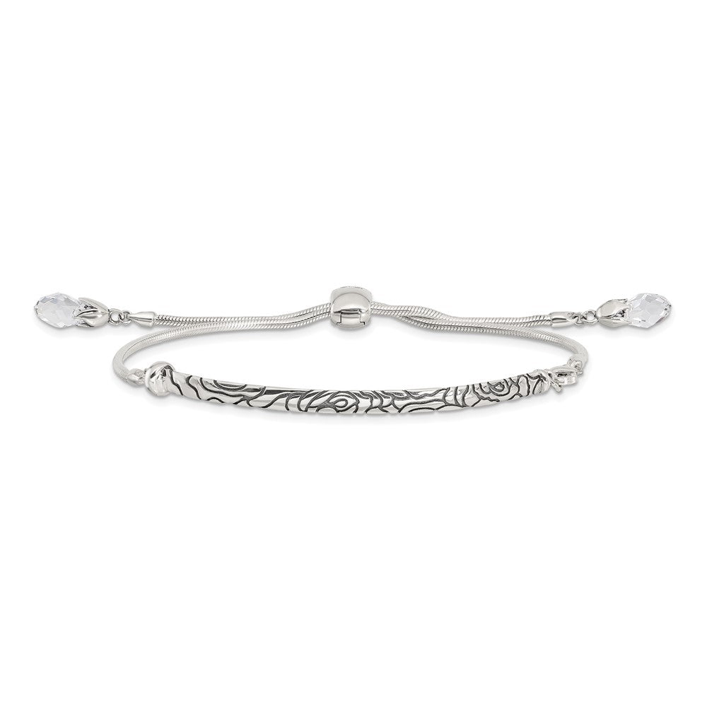 9 Inch Sterling Silver Antiqued Reflections Clear Crystal Adjustable Bracelet