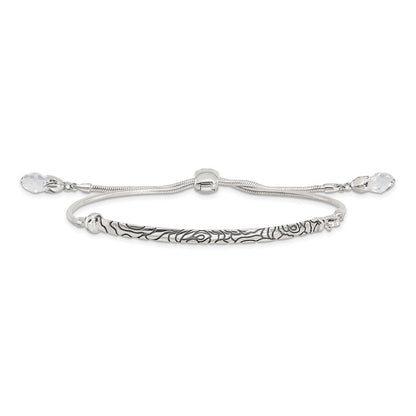 9 Inch Sterling Silver Antiqued Reflections Clear Crystal Adjustable Bracelet