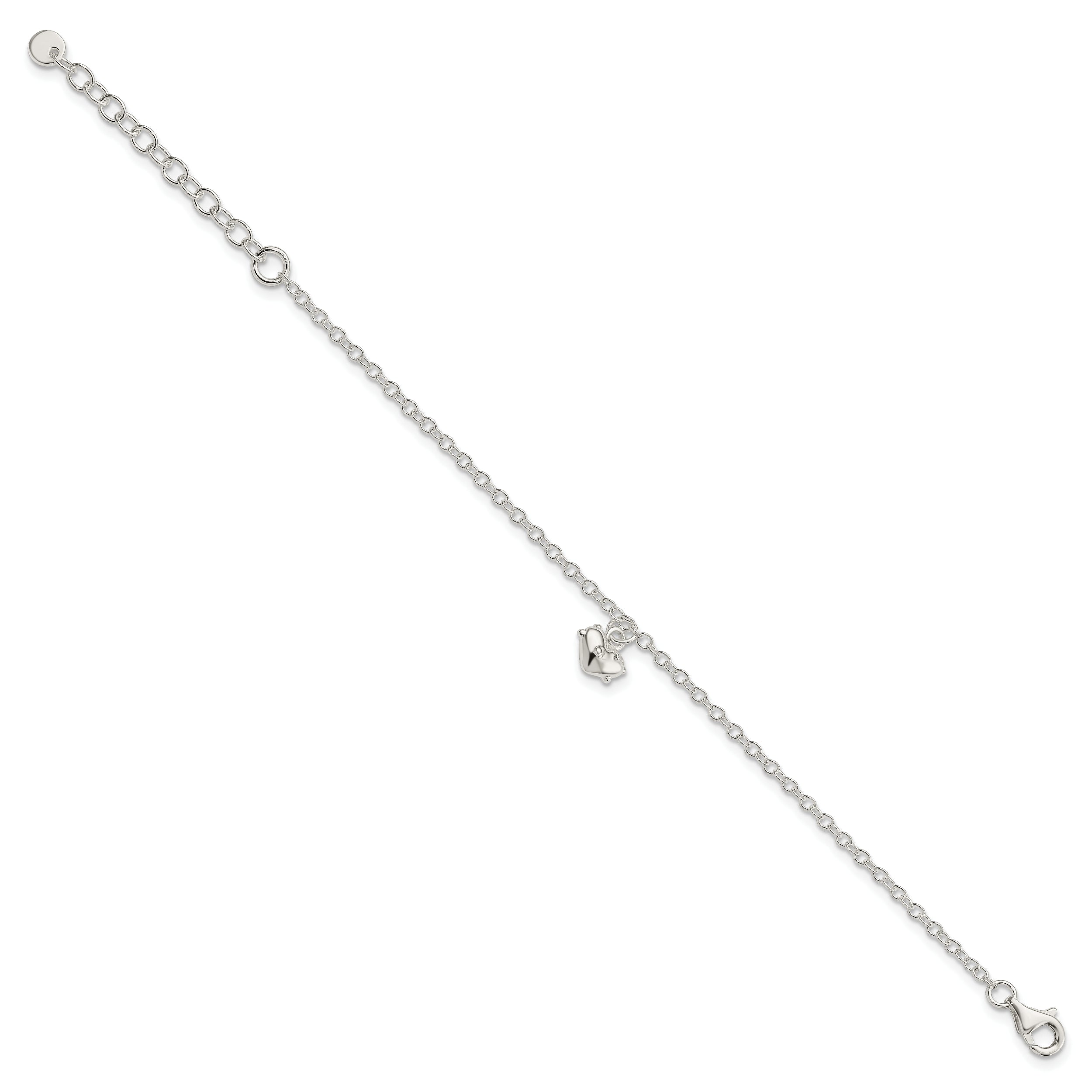 7 Inch Sterling Silver Polished Heart With 1.5In Extension Children'S Bracelet