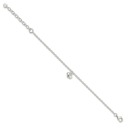 7 Inch Sterling Silver Polished Heart With 1.5In Extension Children'S Bracelet