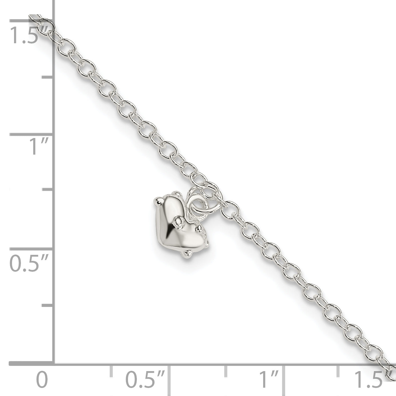 7 Inch Sterling Silver Polished Heart With 1.5In Extension Children'S Bracelet