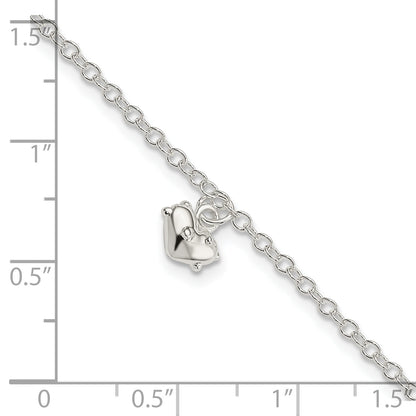 7 Inch Sterling Silver Polished Heart With 1.5In Extension Children'S Bracelet