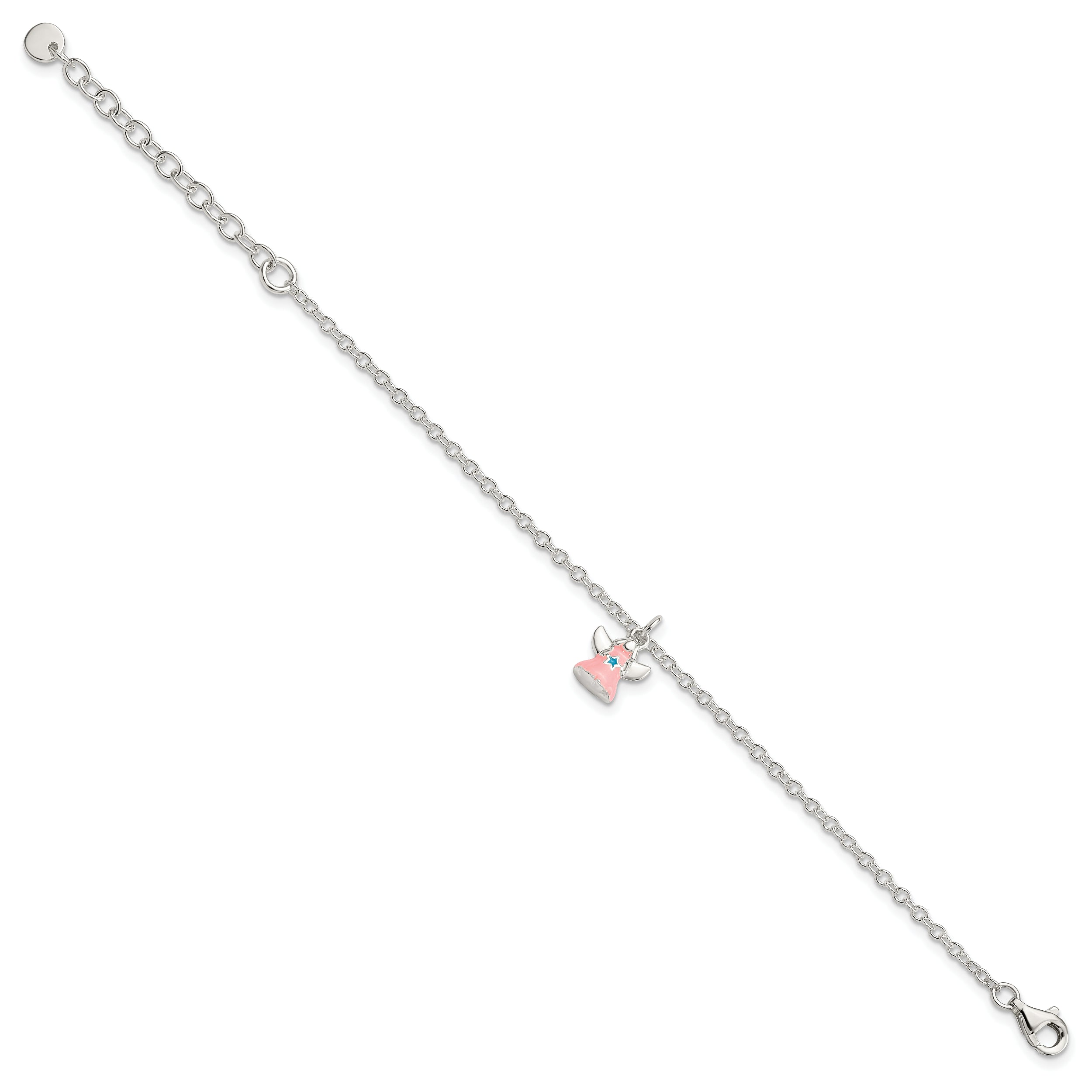 5.5 Inch Sterling Silver 5.5In Plus 1.5In Ext Pink Enamel Angel Kid'S Bracelet