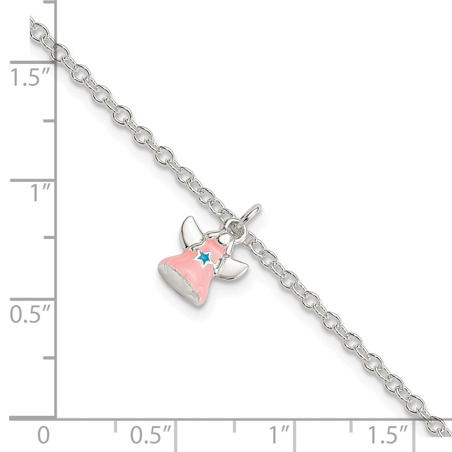 5.5 Inch Sterling Silver 5.5In Plus 1.5In Ext Pink Enamel Angel Kid'S Bracelet