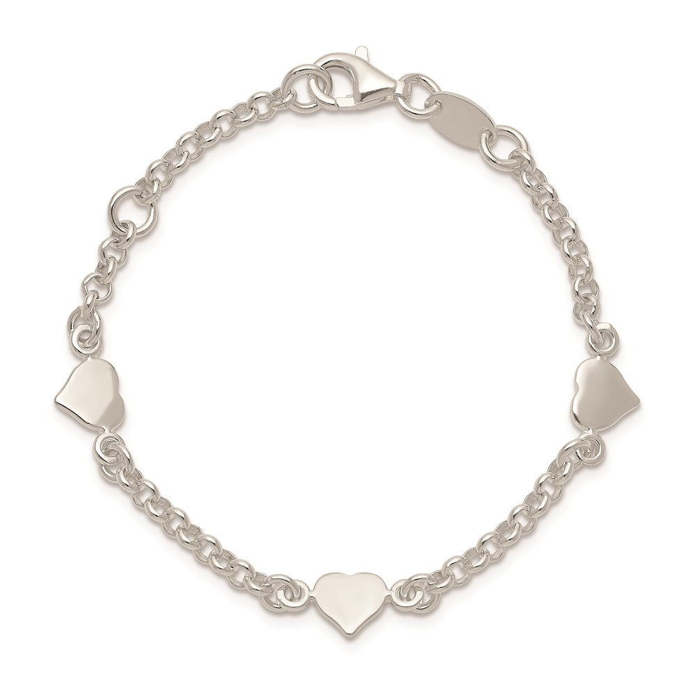 5.75 Inch Sterling Silver Polished Hearts With .25In Ext. Children'S Bracelet