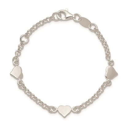 5.75 Inch Sterling Silver Polished Hearts With .25In Ext. Children'S Bracelet