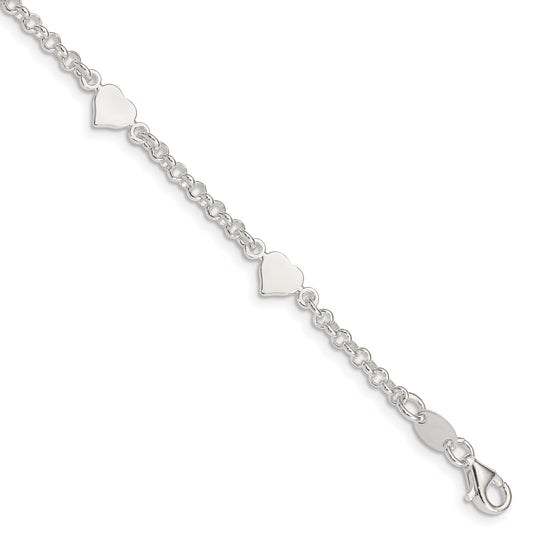 5.75 Inch Sterling Silver Polished Hearts With .25In Ext. Children'S Bracelet