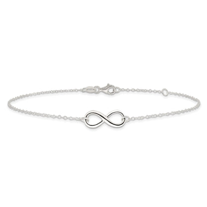Sterling Silver Polished 9In Plus 1In. Ext. Infinity Symbol Anklet