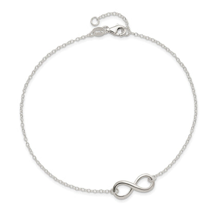 Sterling Silver Polished 9In Plus 1In. Ext. Infinity Symbol Anklet