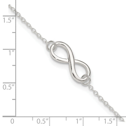 Sterling Silver Polished 9In Plus 1In. Ext. Infinity Symbol Anklet