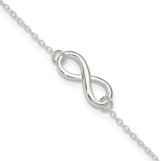 Sterling Silver Polished 9In Plus 1In. Ext. Infinity Symbol Anklet