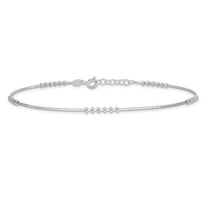 Sterling Silver Rhodium-Plated Polished W/.5In Extension Anklet