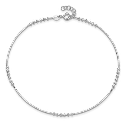 Sterling Silver Rhodium-Plated Polished W/.5In Extension Anklet