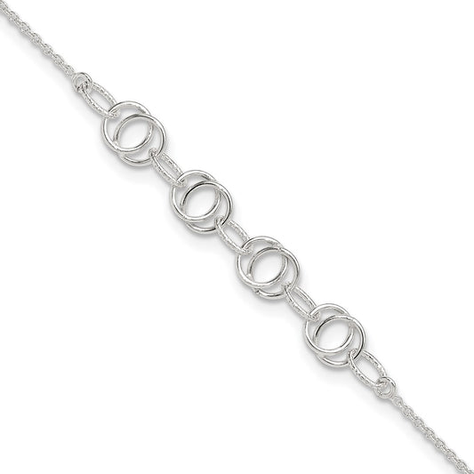Sterling Silver Polished W/1In. Ext. Fancy Link Anklet