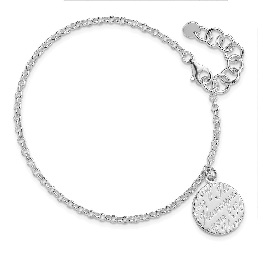 8.5 Inch Sterling Silver Polished I Love You Circle Disc W/1In. Ext. Bracelet