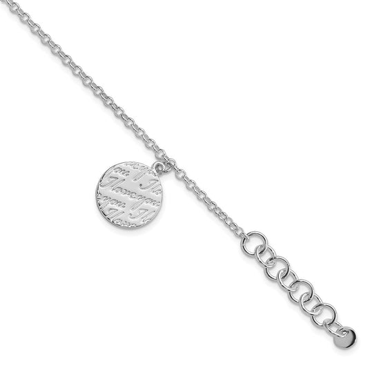 8.5 Inch Sterling Silver Polished I Love You Circle Disc W/1In. Ext. Bracelet