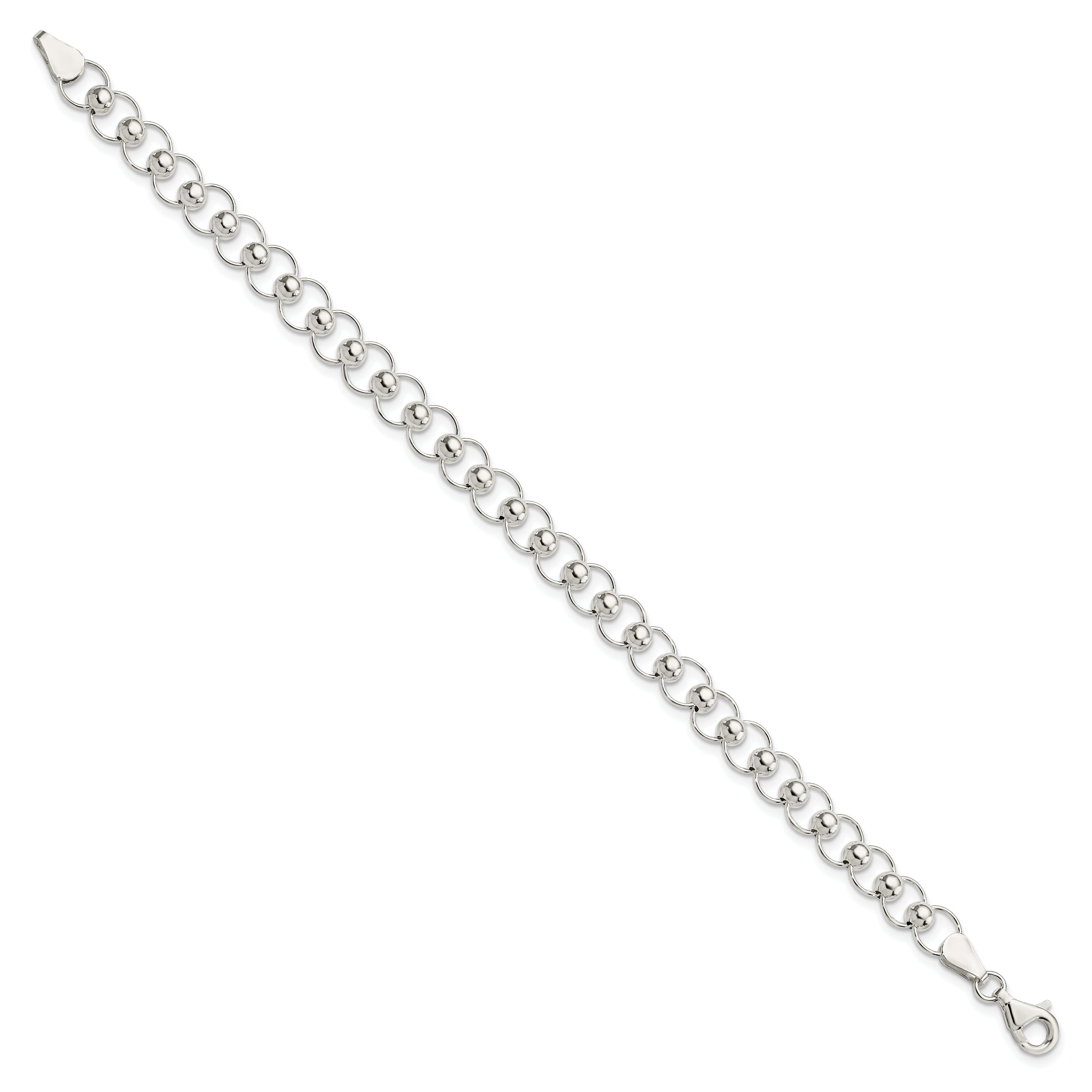 7.5 Inch Sterling Silver Polished Beaded Bracelet