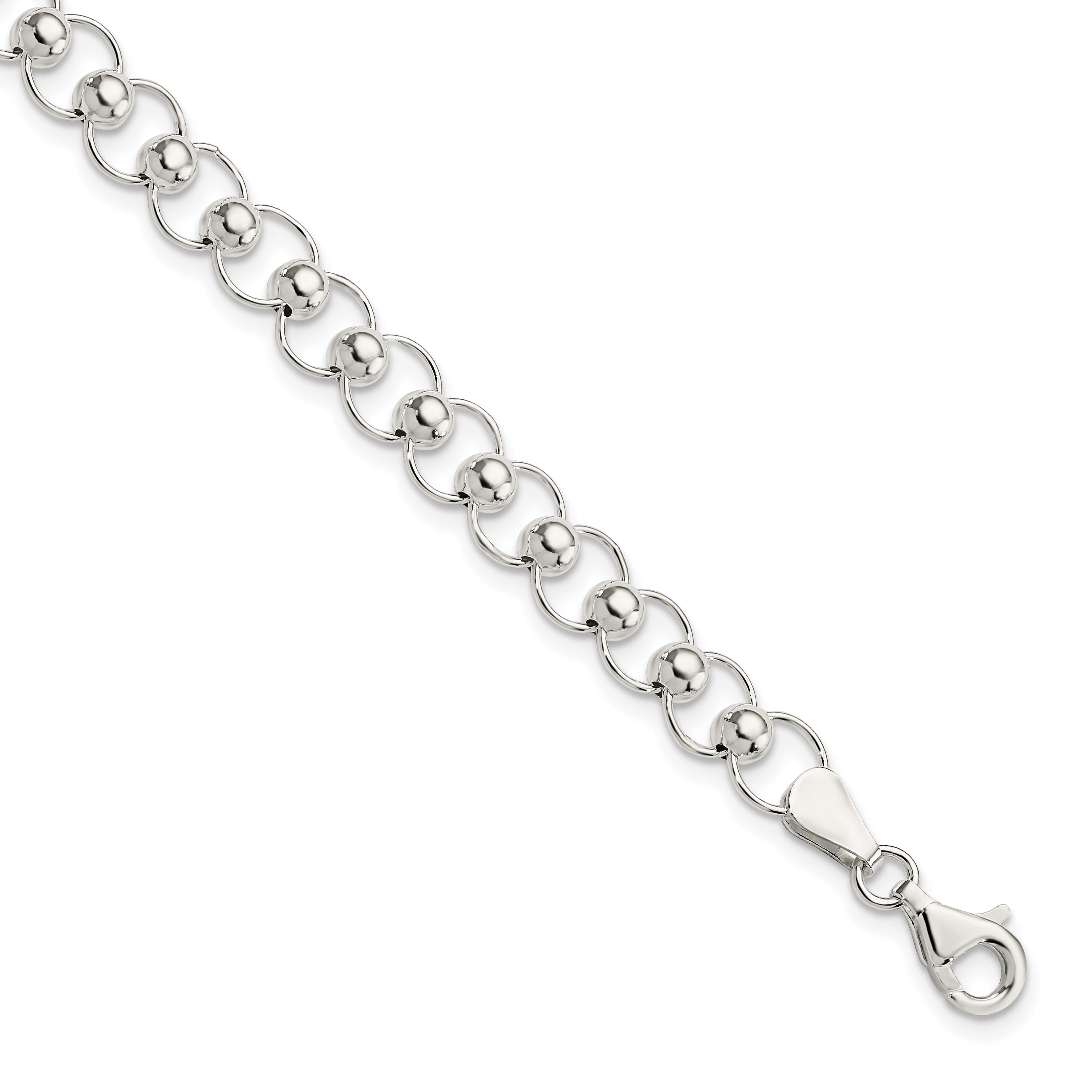 7.5 Inch Sterling Silver Polished Beaded Bracelet