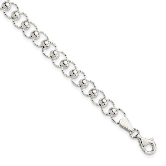 7.5 Inch Sterling Silver Polished Beaded Bracelet