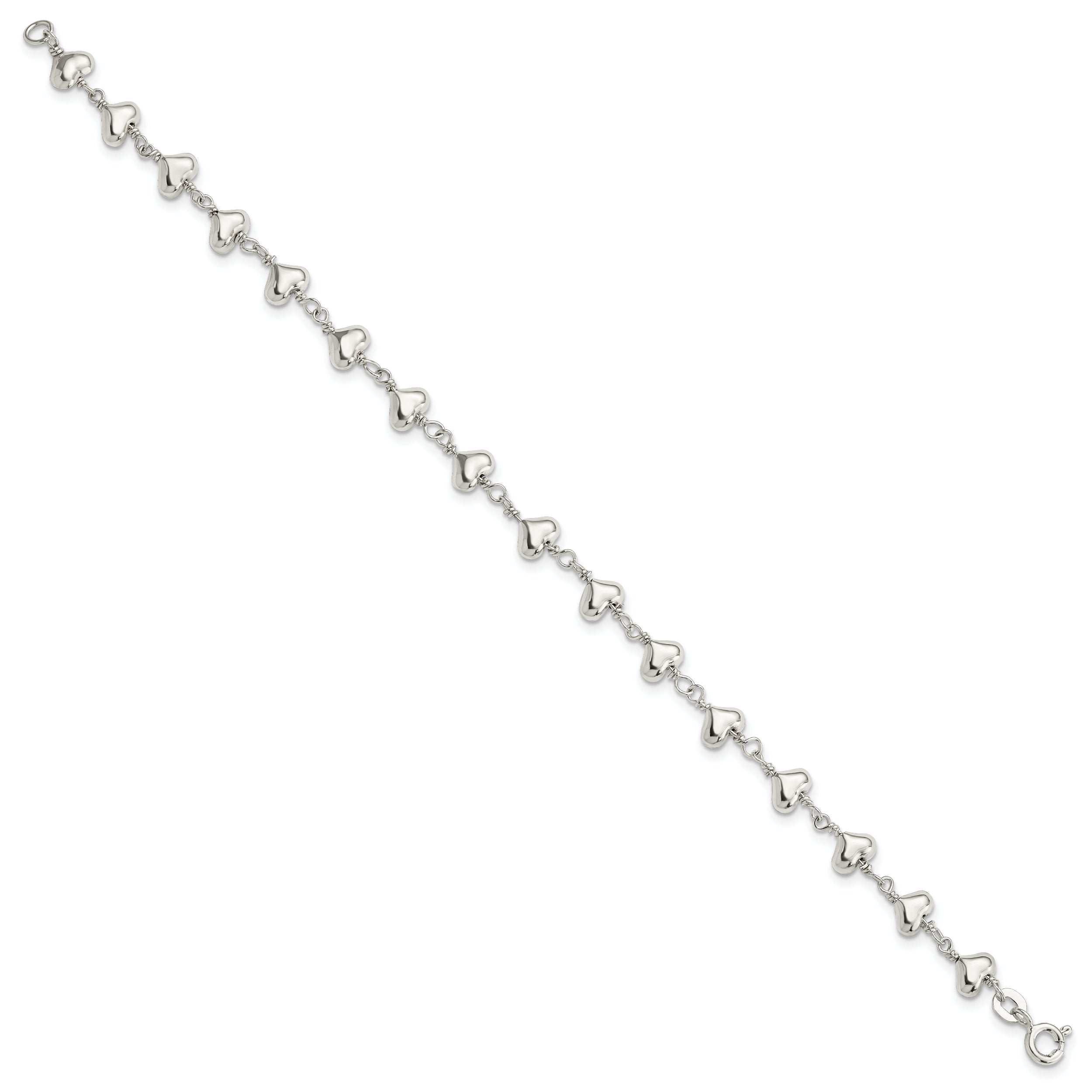 7.25 Inch Sterling Silver Polished Heart Link Bracelet