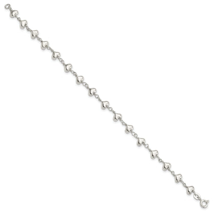 7.25 Inch Sterling Silver Polished Heart Link Bracelet