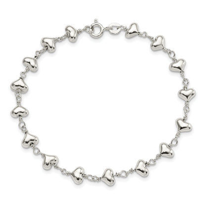 7.25 Inch Sterling Silver Polished Heart Link Bracelet
