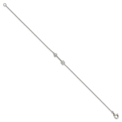 7 Inch Sterling Silver Rhodium-Plated Polished Arrow/Heart With Cz Bracelet