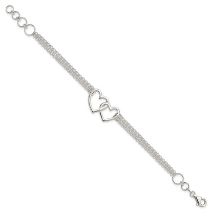 7 Inch Sterling Silver Polished 3-Strand W/.5In. Ext. Heart Bracelet