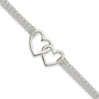 7 Inch Sterling Silver Polished 3-Strand W/.5In. Ext. Heart Bracelet