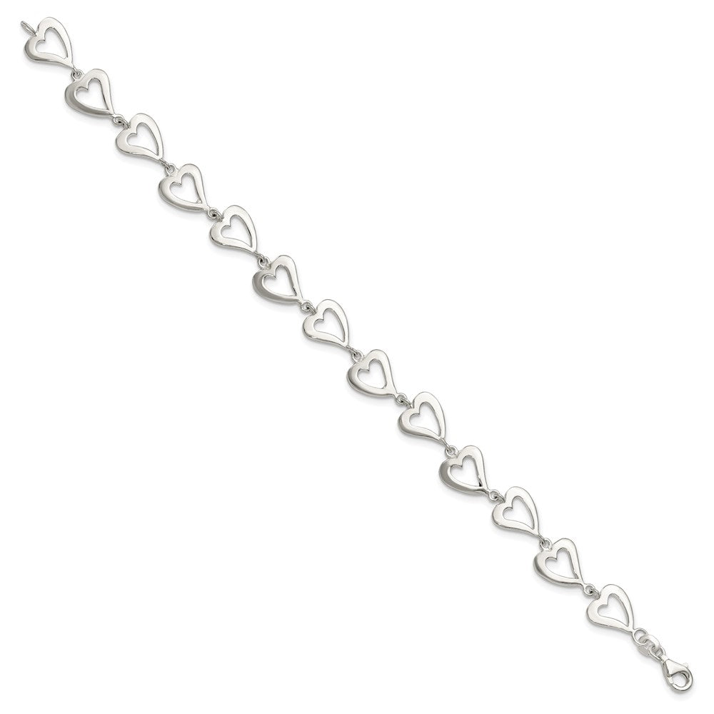 7.5 Inch Sterling Silver Polished Heart Bracelet