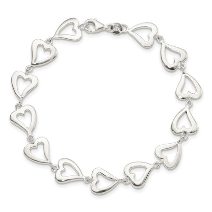 7.5 Inch Sterling Silver Polished Heart Bracelet