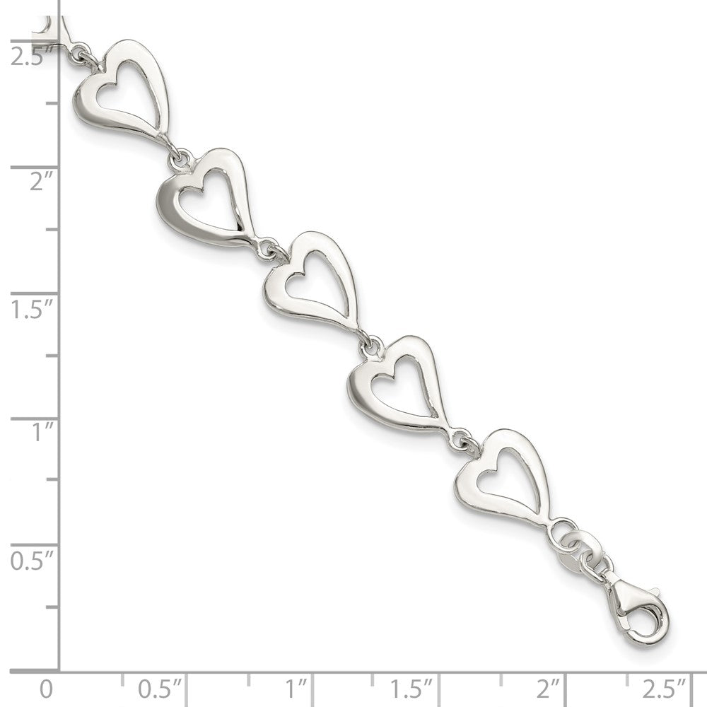 7.5 Inch Sterling Silver Polished Heart Bracelet