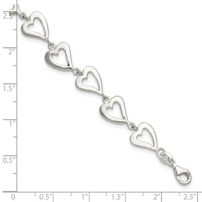 7.5 Inch Sterling Silver Polished Heart Bracelet