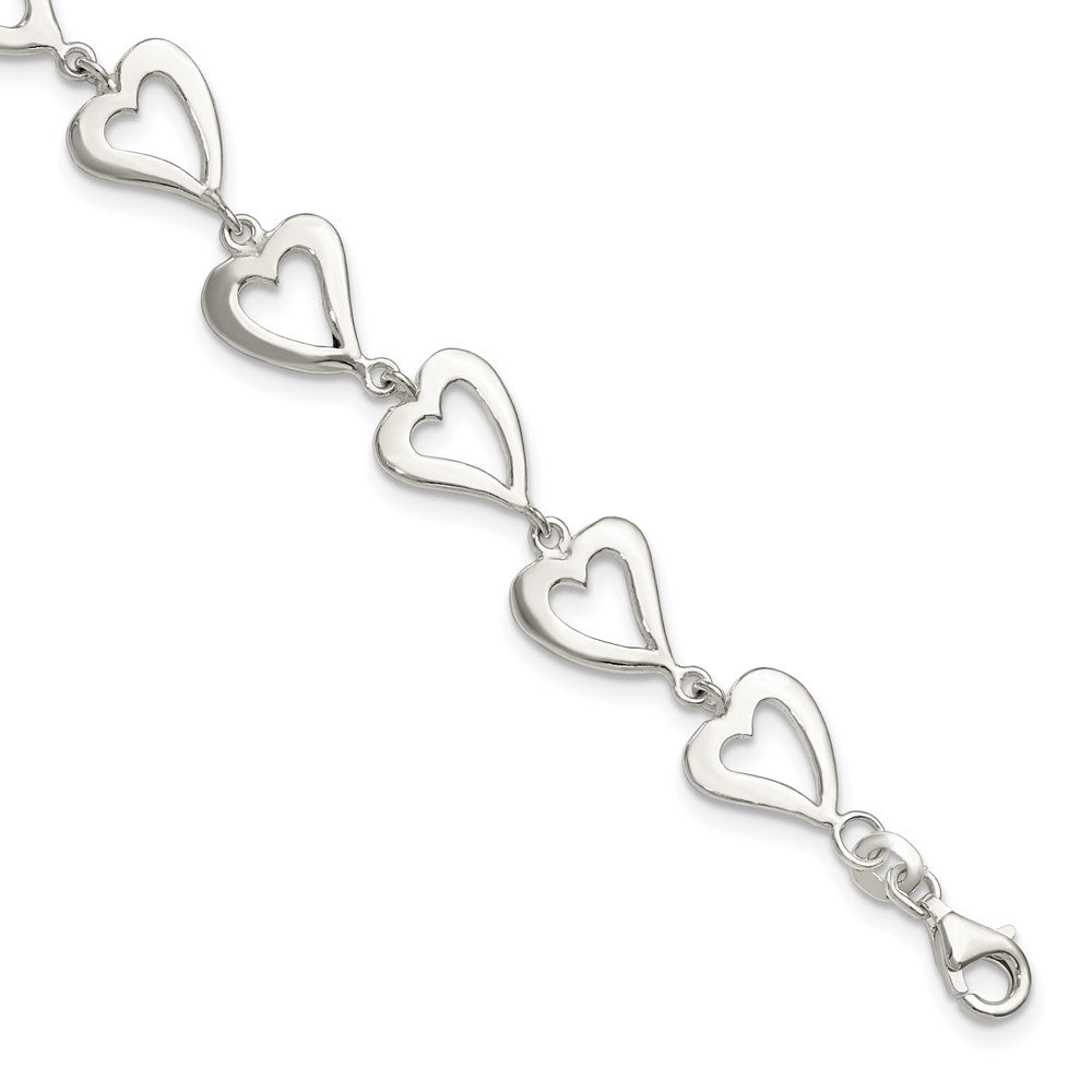 7.5 Inch Sterling Silver Polished Heart Bracelet