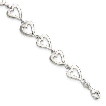 7.5 Inch Sterling Silver Polished Heart Bracelet
