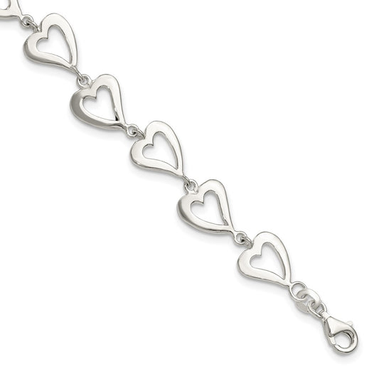 7.5 Inch Sterling Silver Polished Heart Bracelet