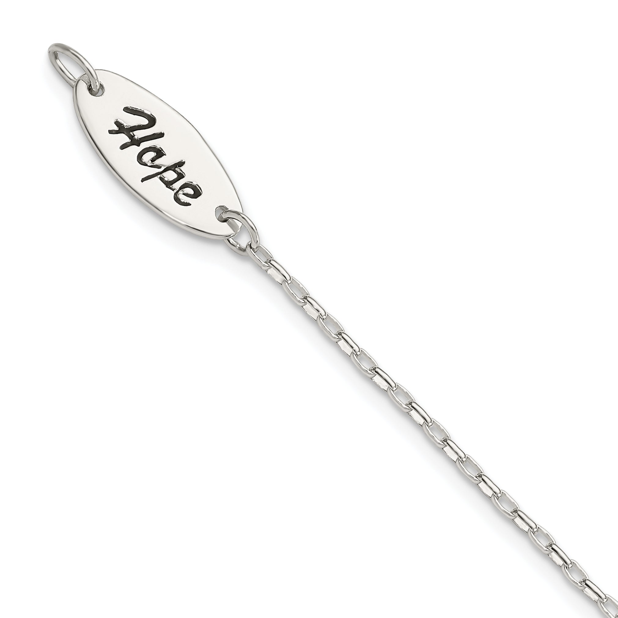 7.5 Inch Sterling Silver Polished Synthetic Pearl Dangle Hope Bracelet