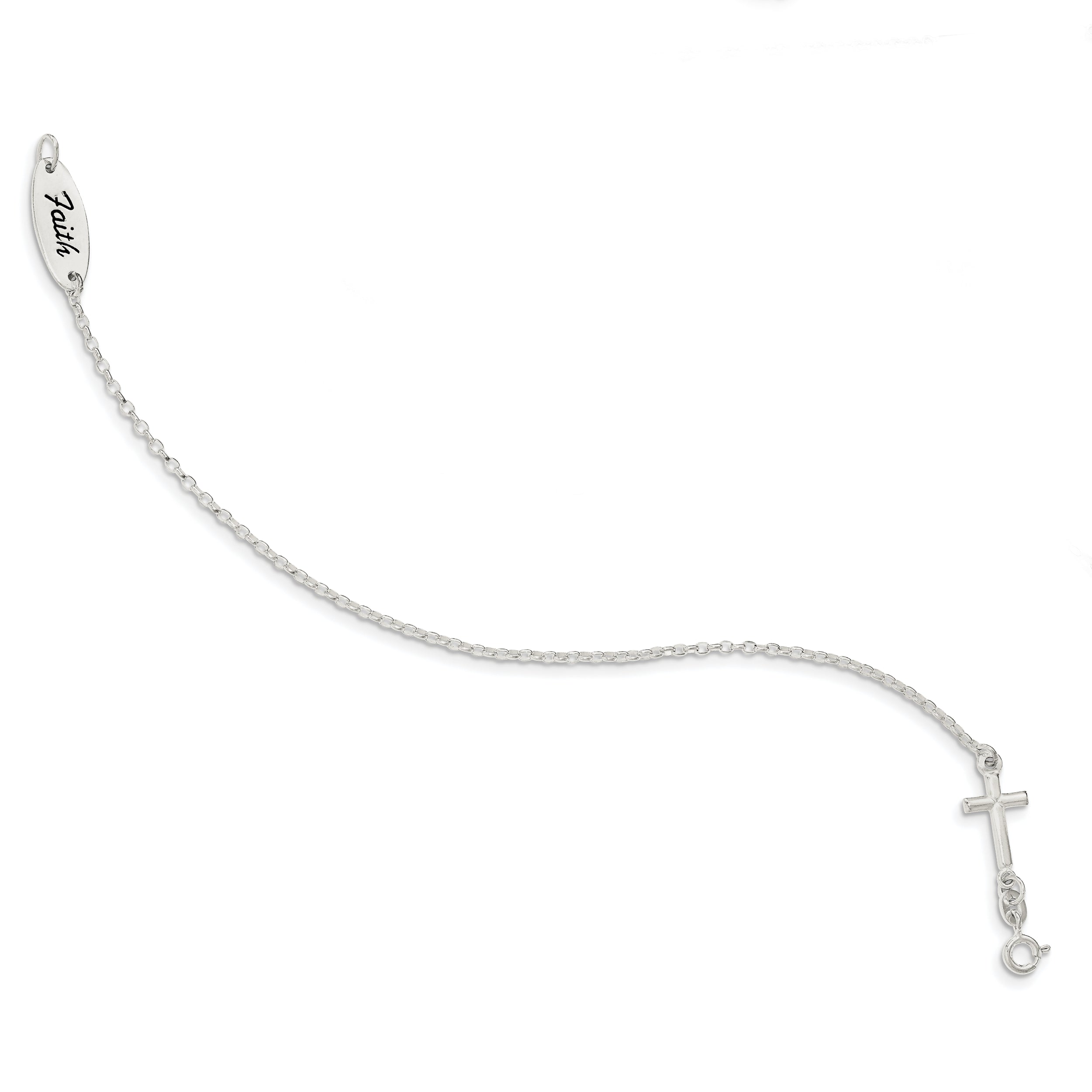 7.5 Inch Sterling Silver Polished Enamel Faith And Cross Bracelet