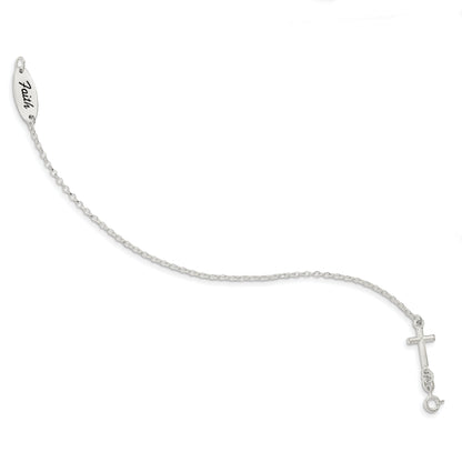 7.5 Inch Sterling Silver Polished Enamel Faith And Cross Bracelet
