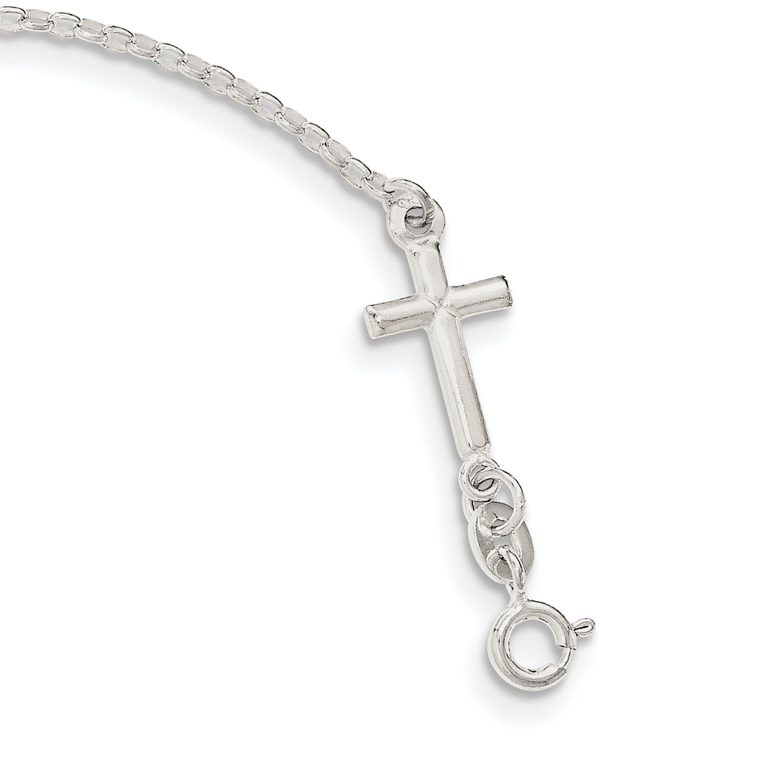7.5 Inch Sterling Silver Polished Enamel Faith And Cross Bracelet