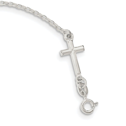 7.5 Inch Sterling Silver Polished Enamel Faith And Cross Bracelet