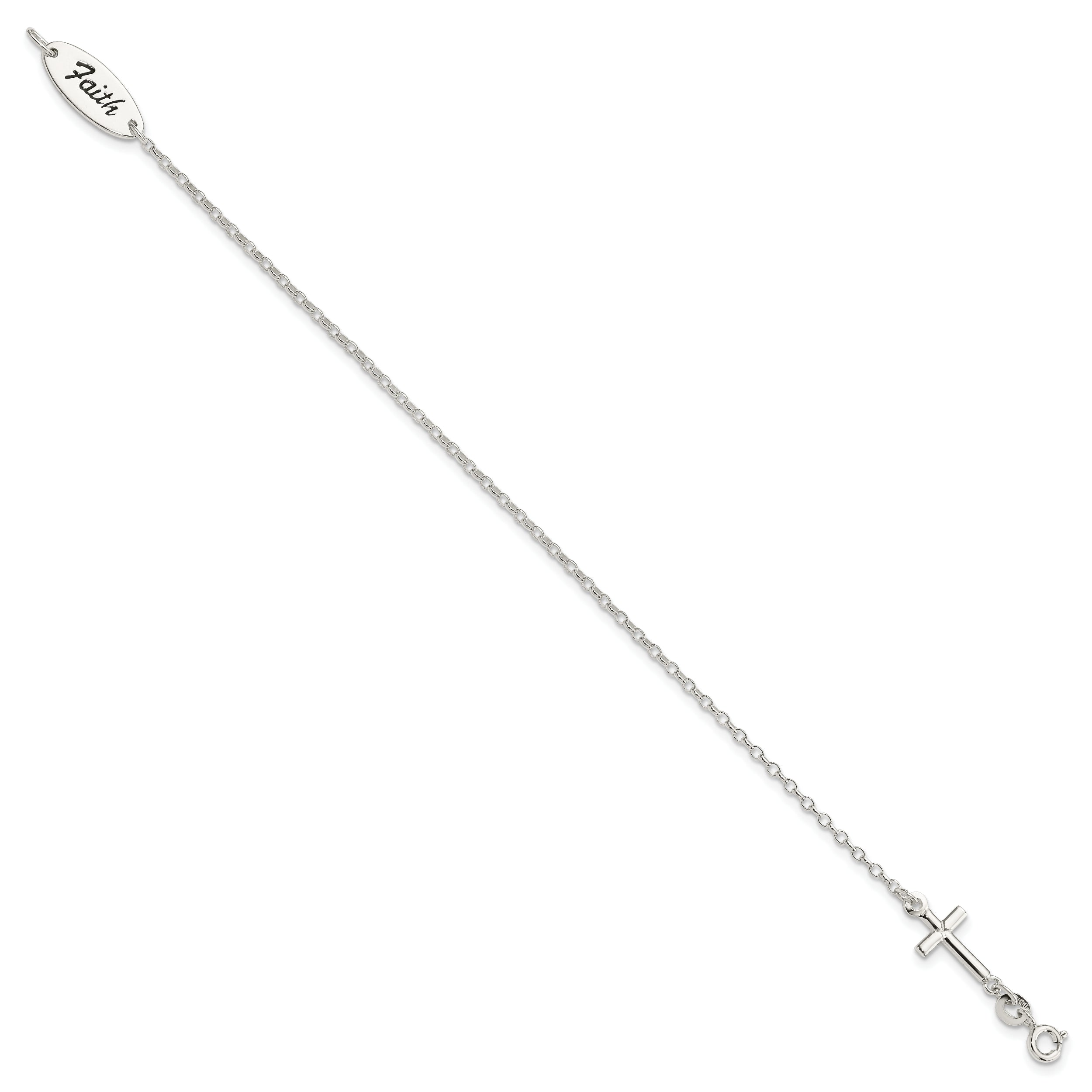 7.5 Inch Sterling Silver Polished Enamel Faith And Cross Bracelet