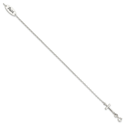 7.5 Inch Sterling Silver Polished Enamel Faith And Cross Bracelet