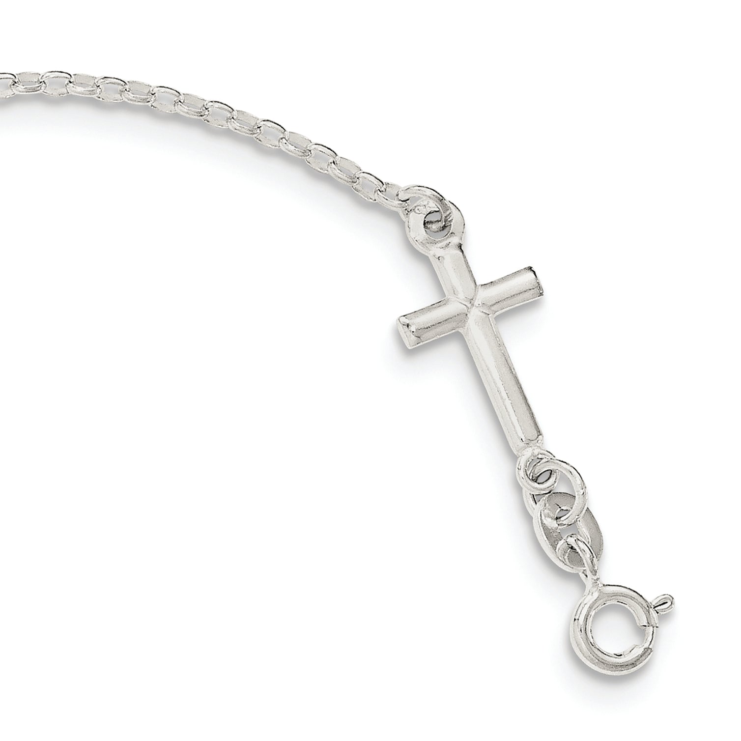 7.5 Inch Sterling Silver Polished Enamel Faith And Cross Bracelet